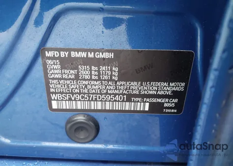 2015 BMW M5 from USA, damaged, VIN WBSFV9C57FD595401